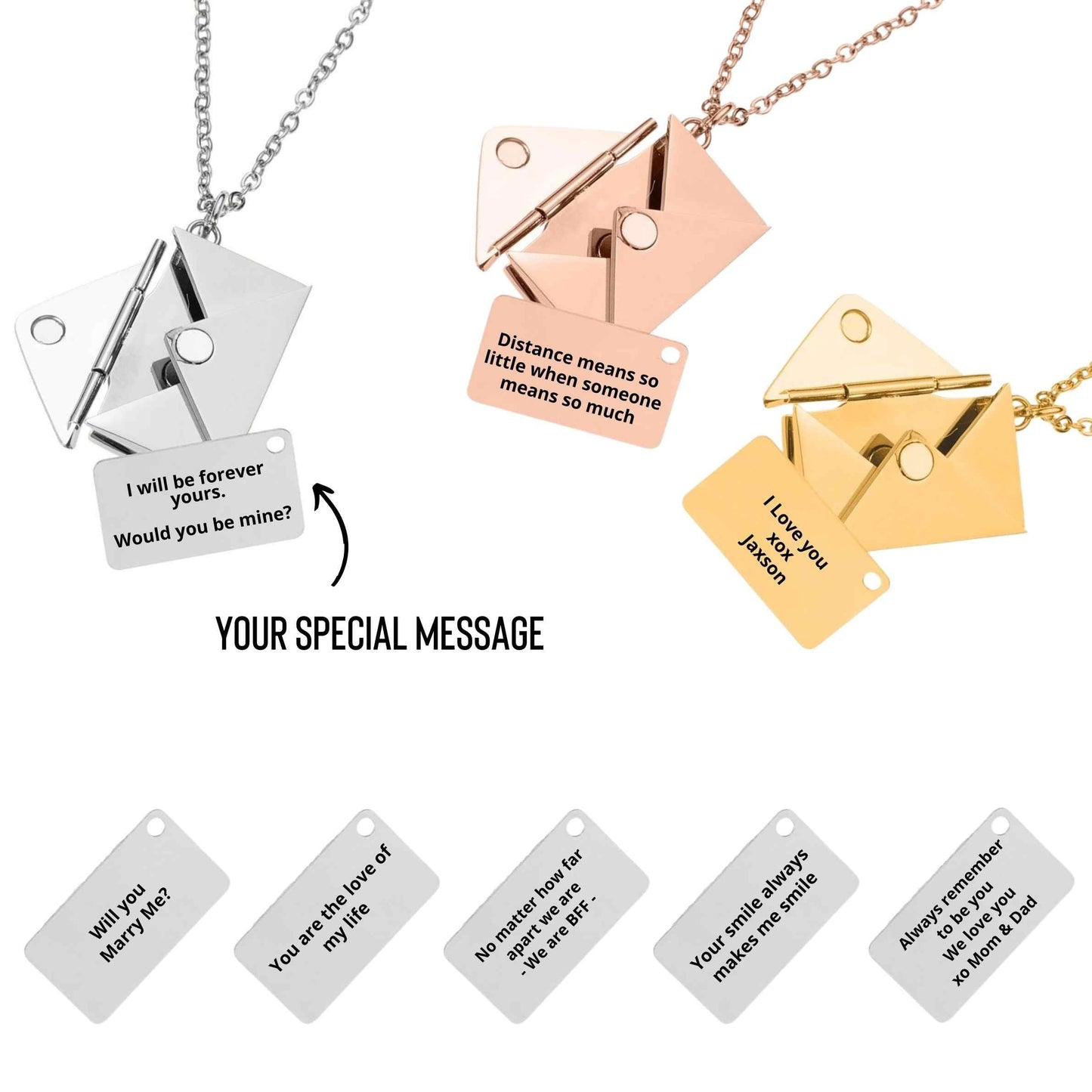 Custom Text Envelope Necklace For Mom Or Dad or Any Loved One